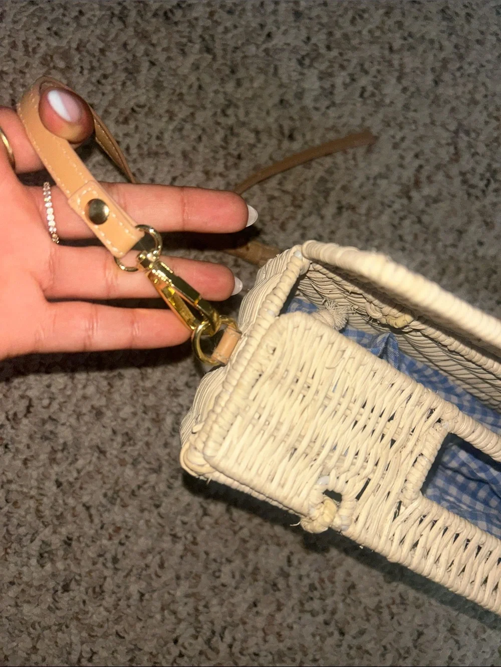Woven Straw Crossbody Bag with Tan Strap - Natural